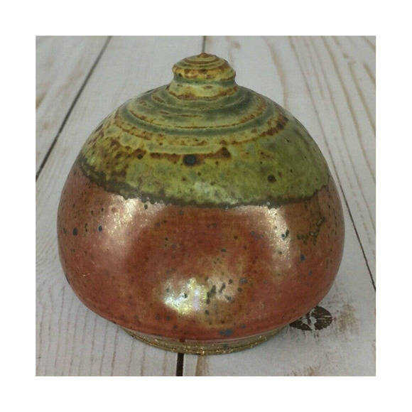 Studio Art Pottery Jar Lid Only Brown & Green Earthtones Country Style Signed - Picture 2 of 9
